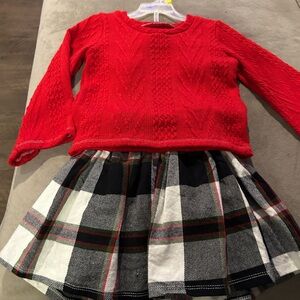 Red Sweater and Plaid Skirt Set